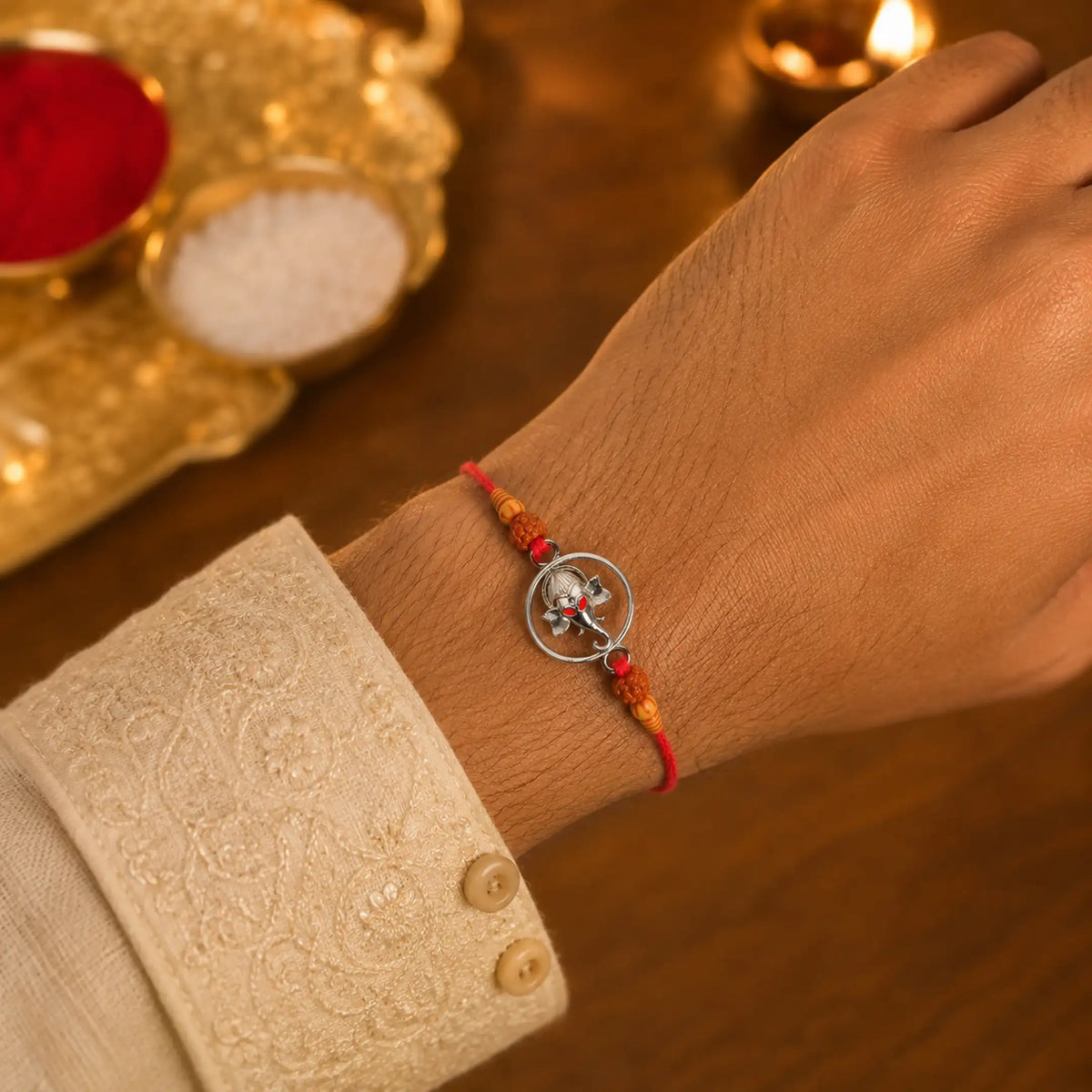 Twinklitz Sterling Silver Red Eyed Ganesha Rakhi