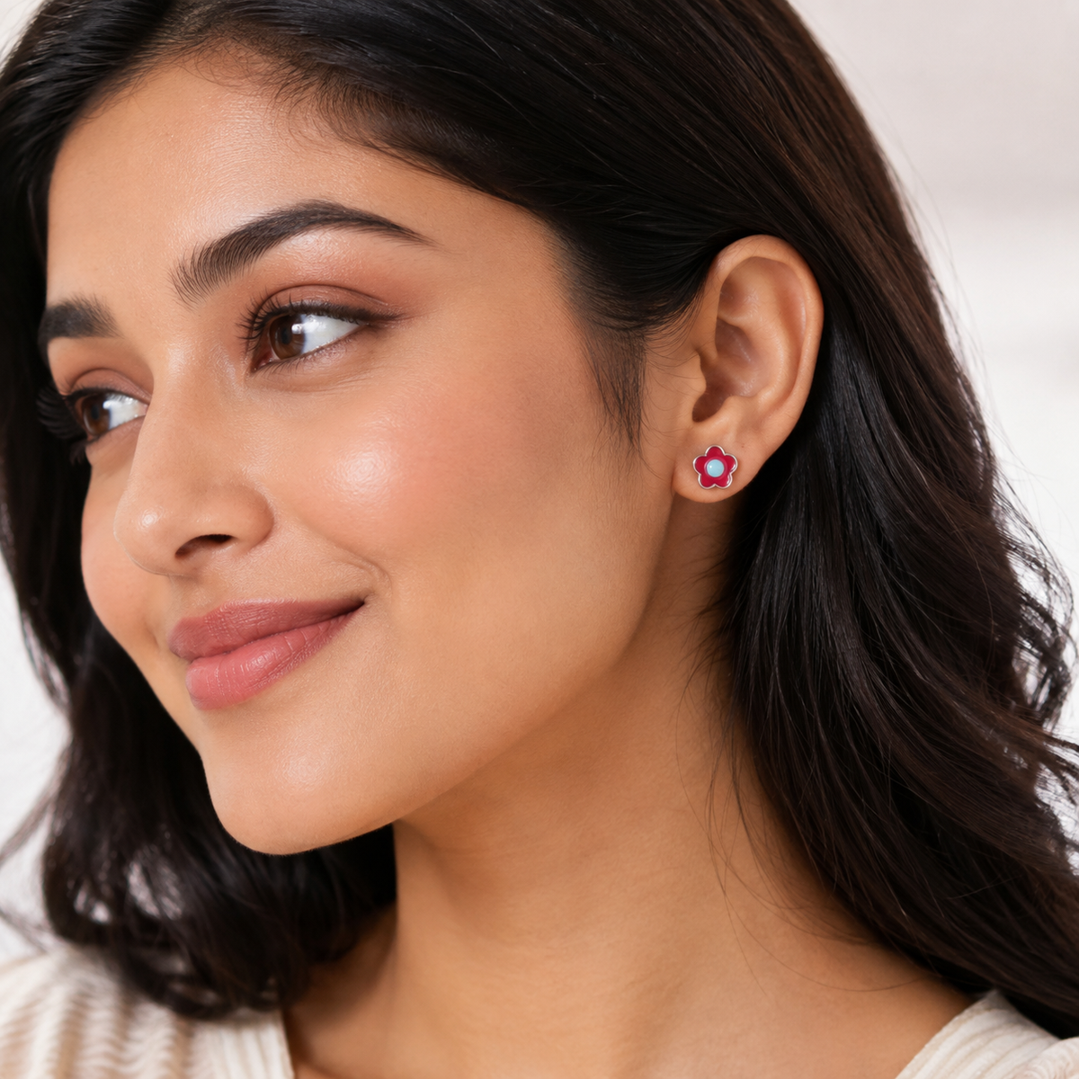 Red Bloom Stud Earrings