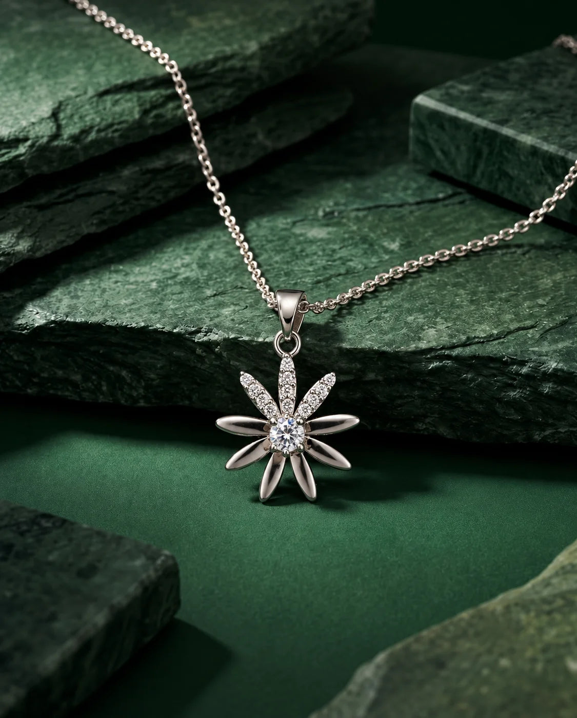 Silver Floral Pendant Necklace