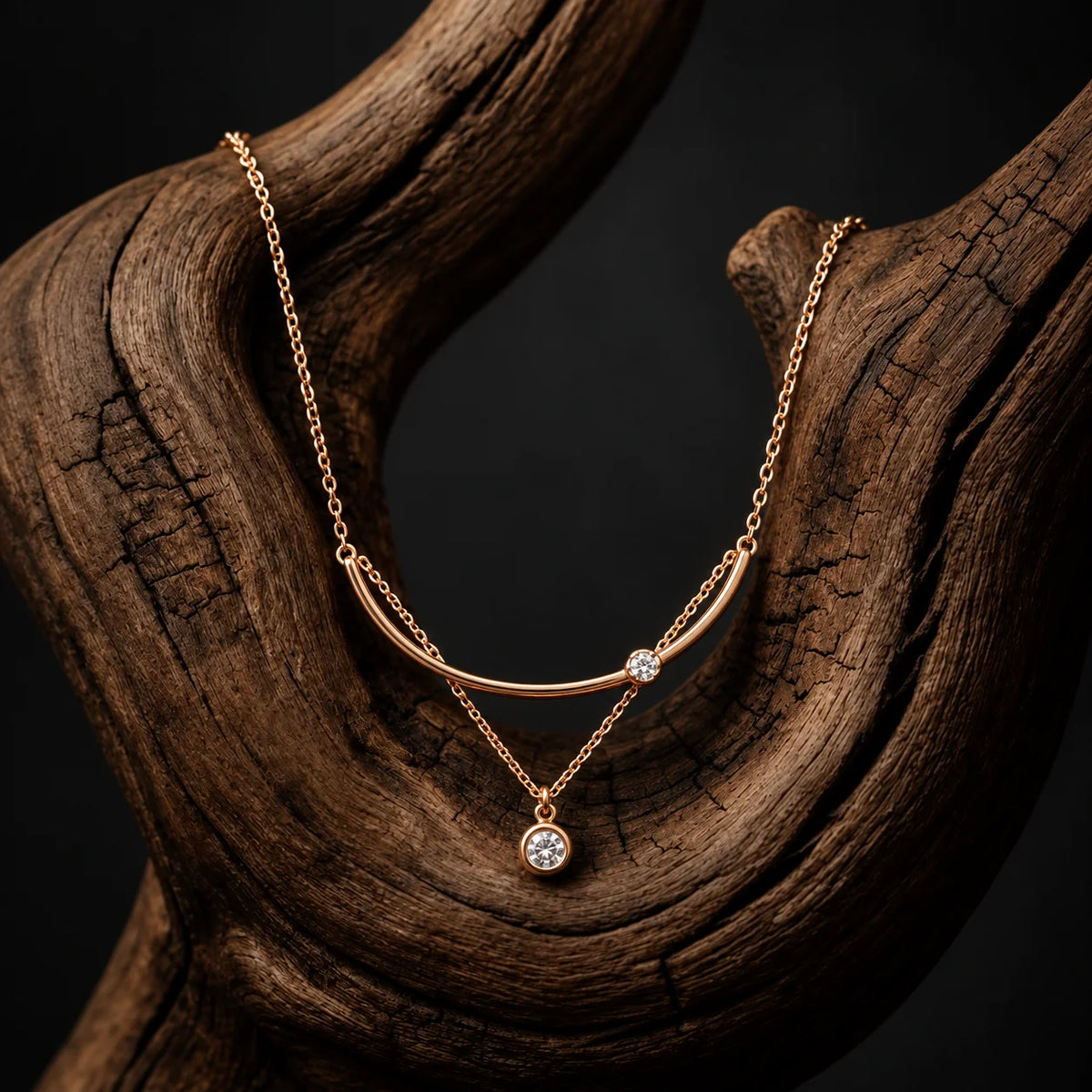 Rose Gold Layered Zircon Necklace
