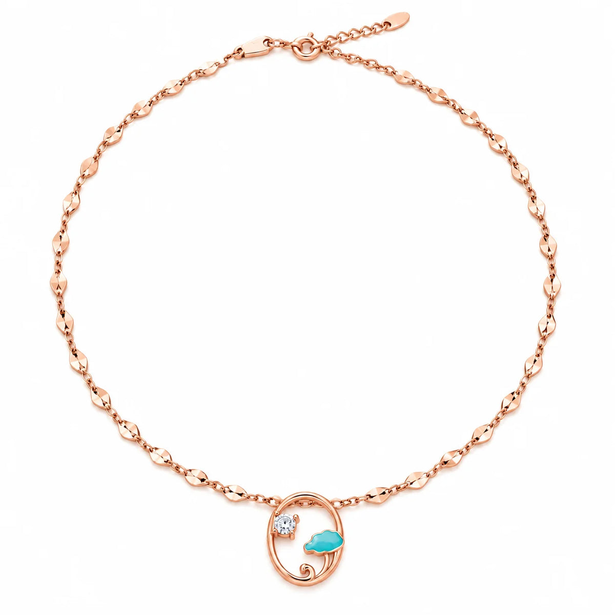 Rose Gold Turquoise Tree Pendant Necklace