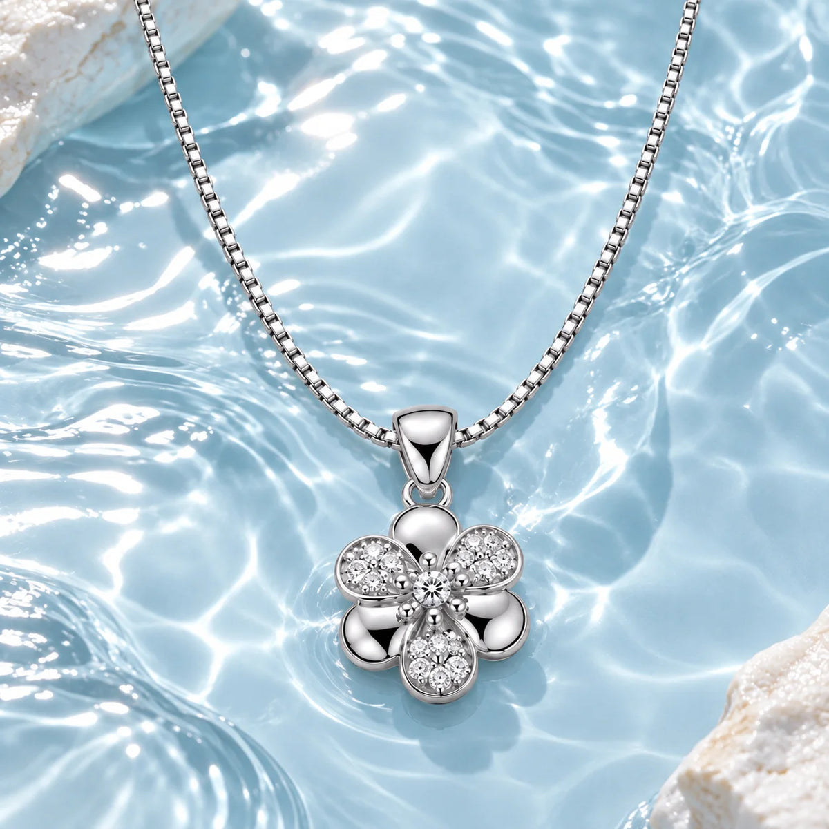 Twinklitz Sterling Silver Flower White Diamond Kids Pendant