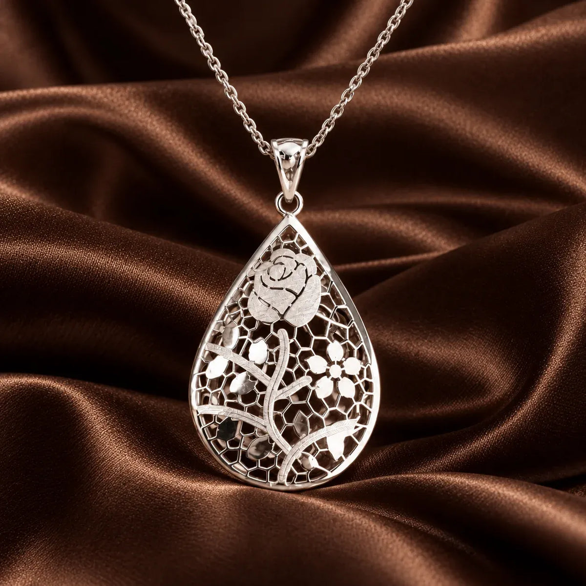 Rose Filigree Pendant Necklace