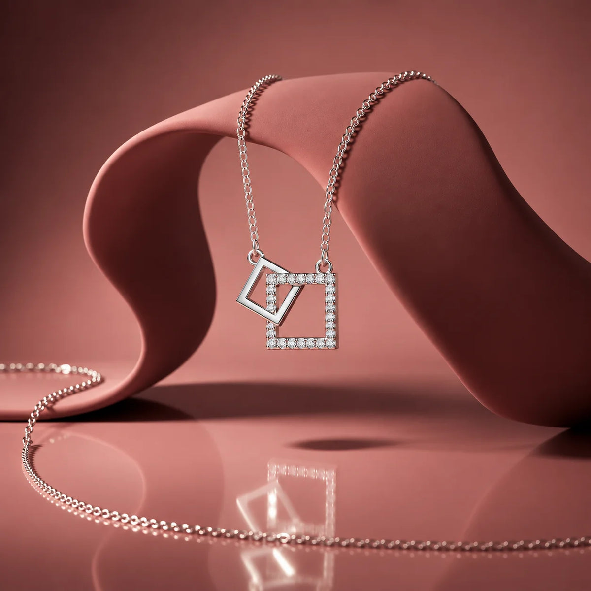 Silver Double Square Necklace