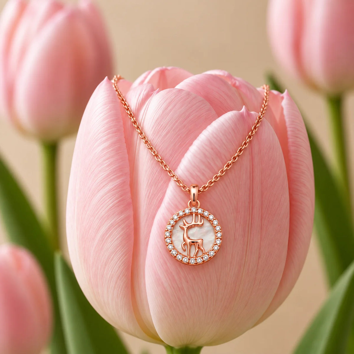 Rose Gold Deer Pendant Necklace