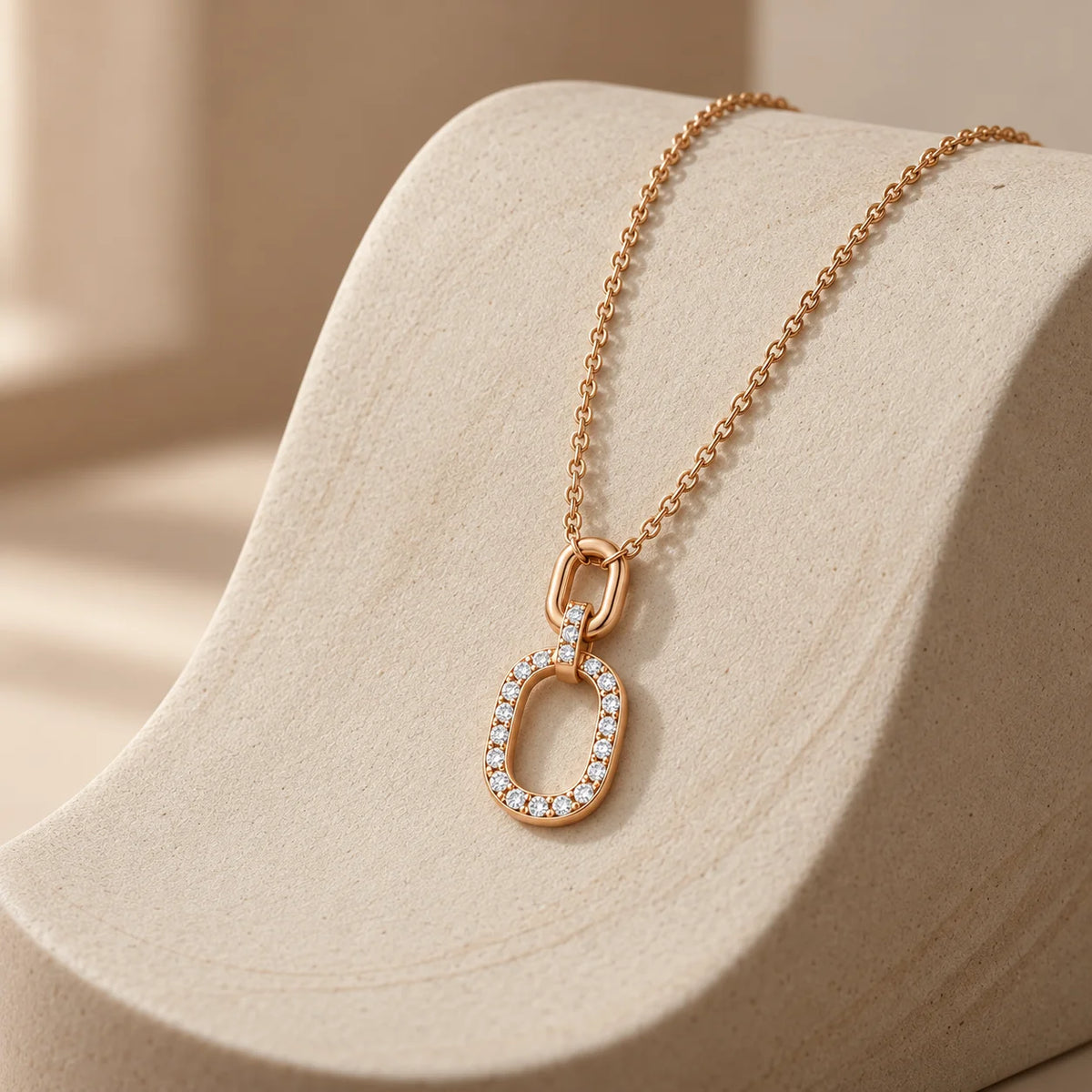 Rose Gold Oval Pendant Necklace