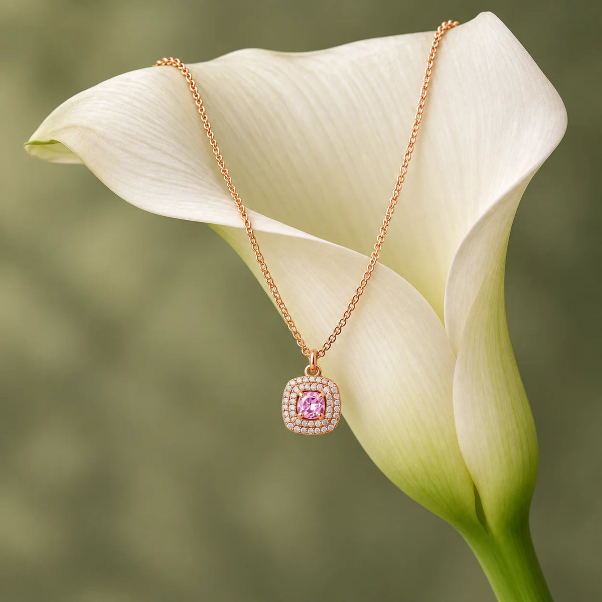 Pink Cushion Pendant Necklace