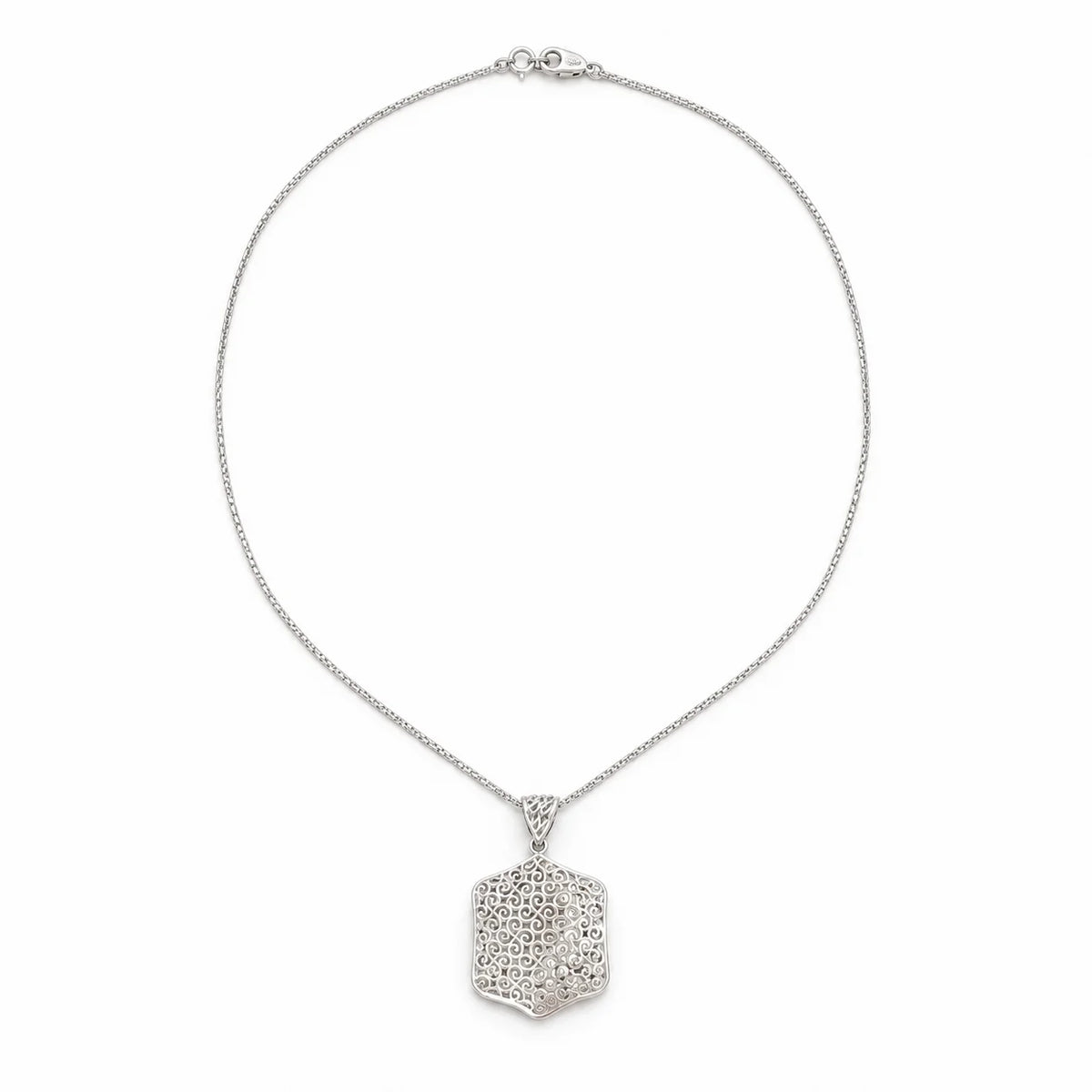 Silver Hexagon Filigree Pendant