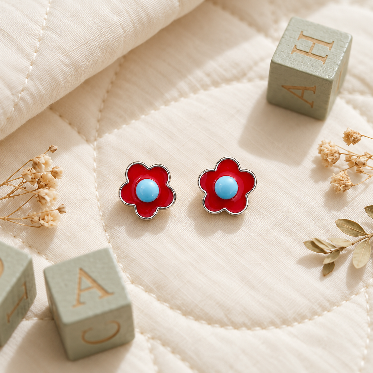 Red Bloom Stud Earrings