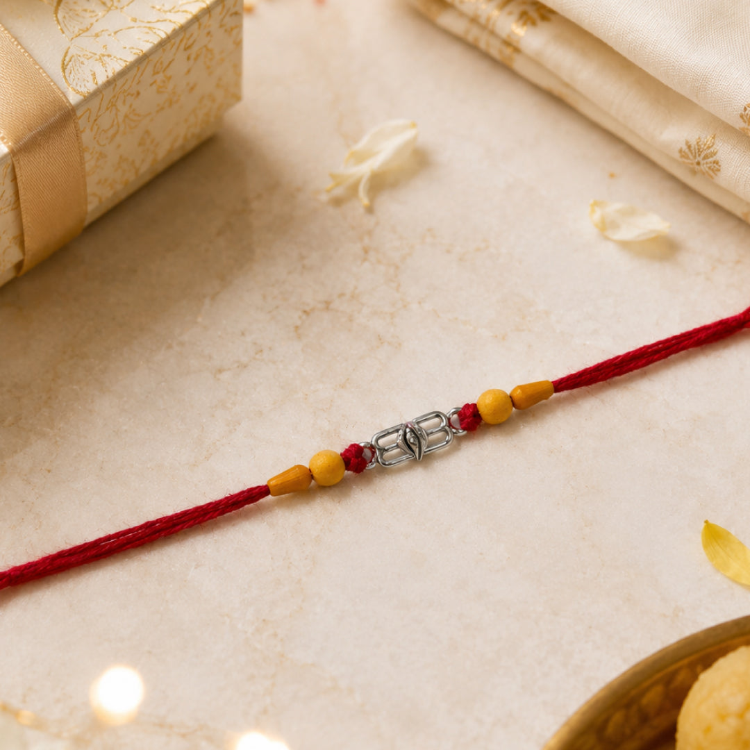 Twinklitz Shiv Trinetra Sterling Silver Rakhi - front view