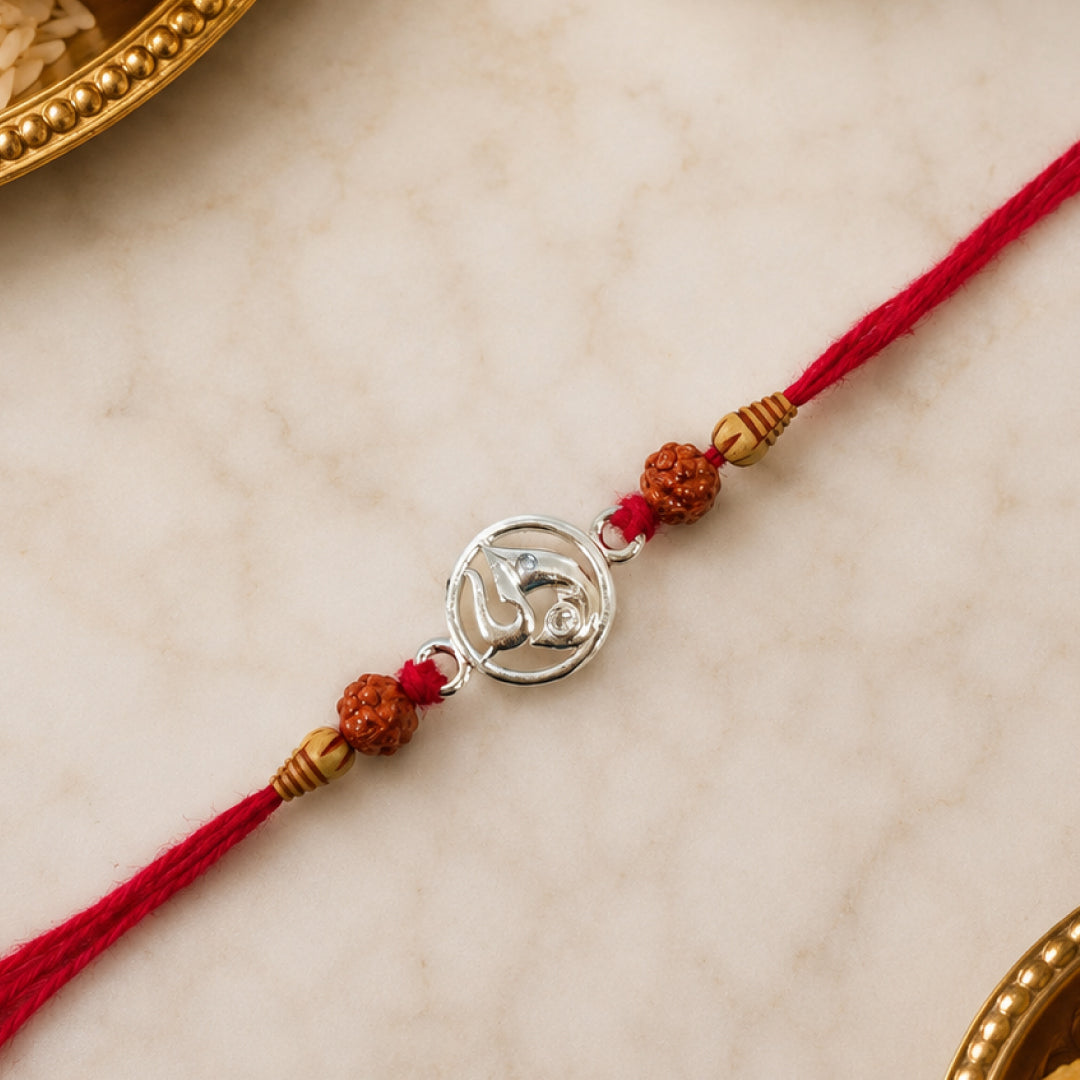 Twinklitz Sterling Silver Modern Motif Rakhi - front view