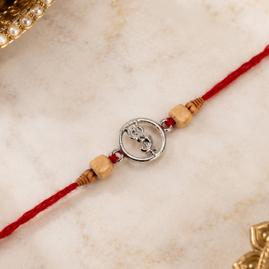 Twinklitz Divine Trishul Sterling Silver Rakhi - front view