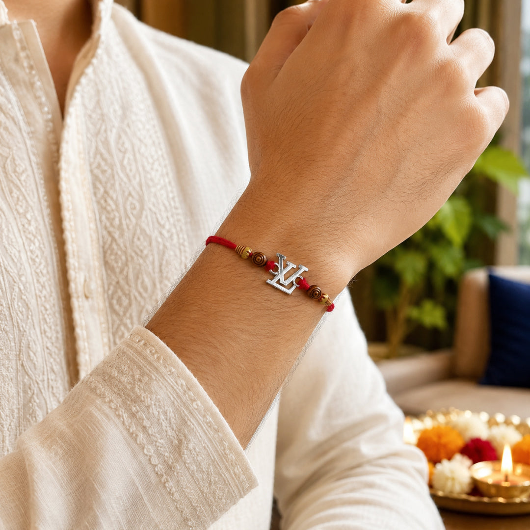 Twinklitz Designer LV Sterling Silver Rakhi - close-up view