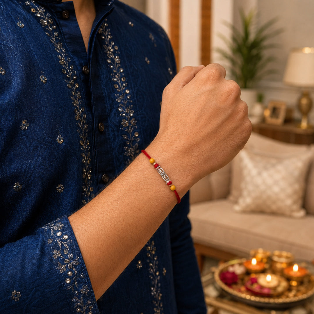 Twinklitz Shiv Trinetra Sterling Silver Rakhi - close-up view