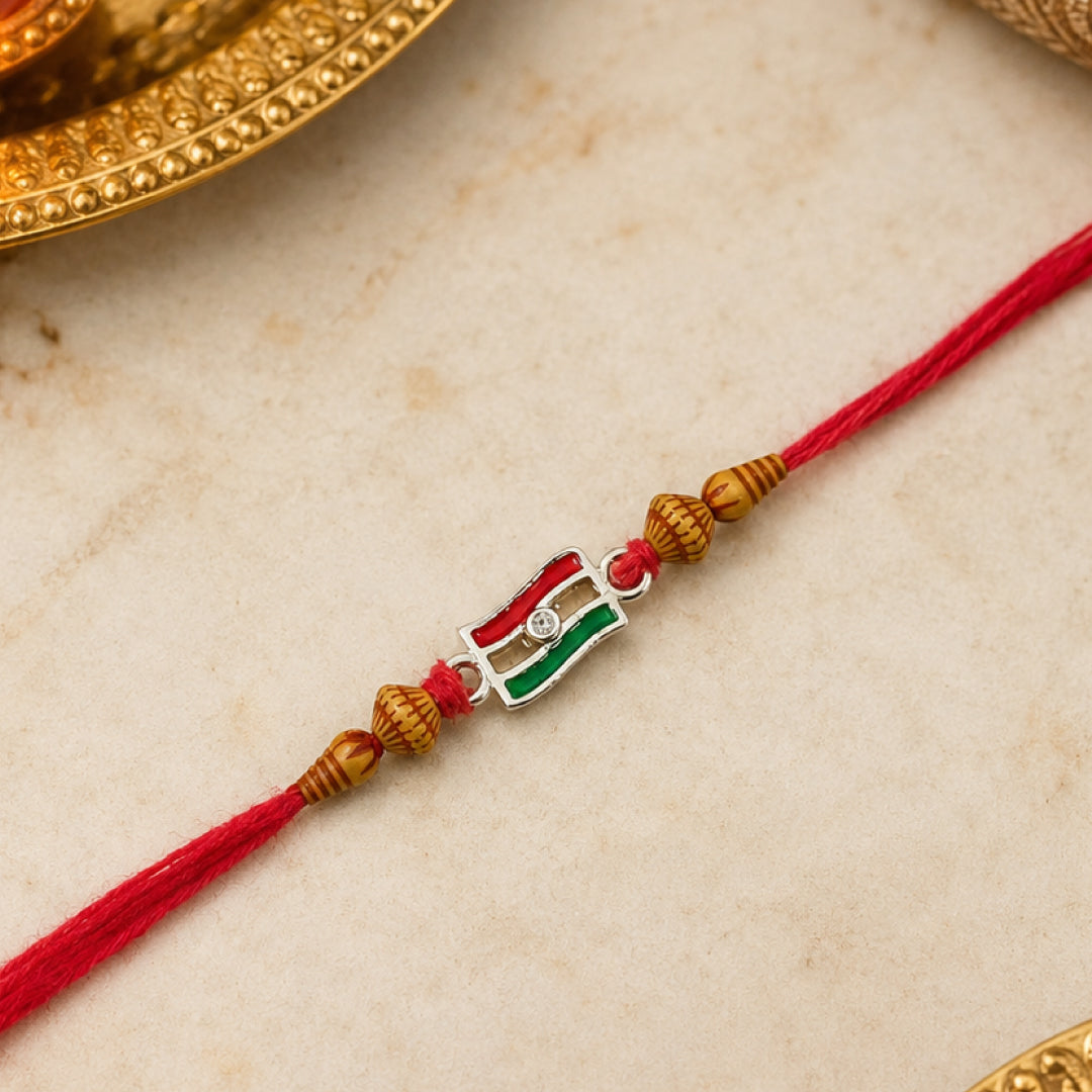 Twinklitz 925 Sterling Silver Tiranga Rakhi - front view