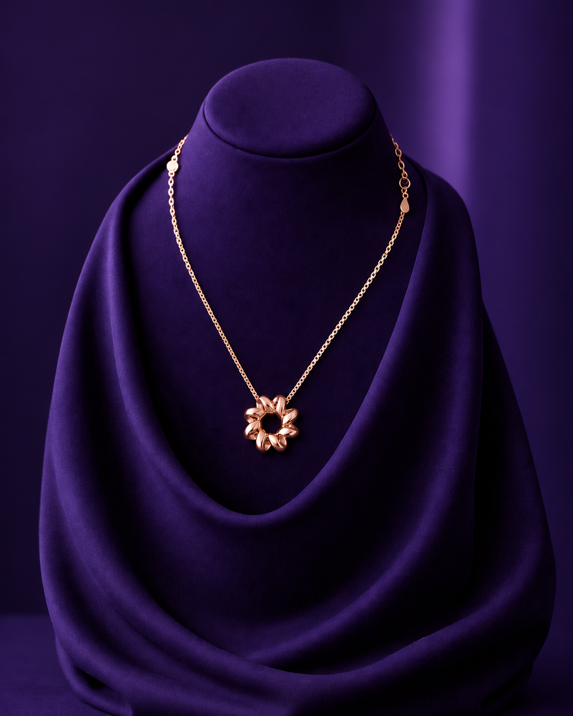 Rose Gold Petal Circle Pendant Necklace