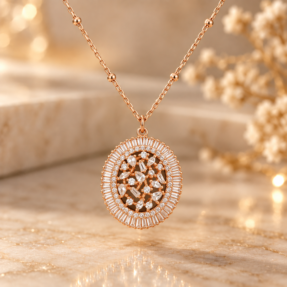 Elegant Oval Zircon Pendant Necklace