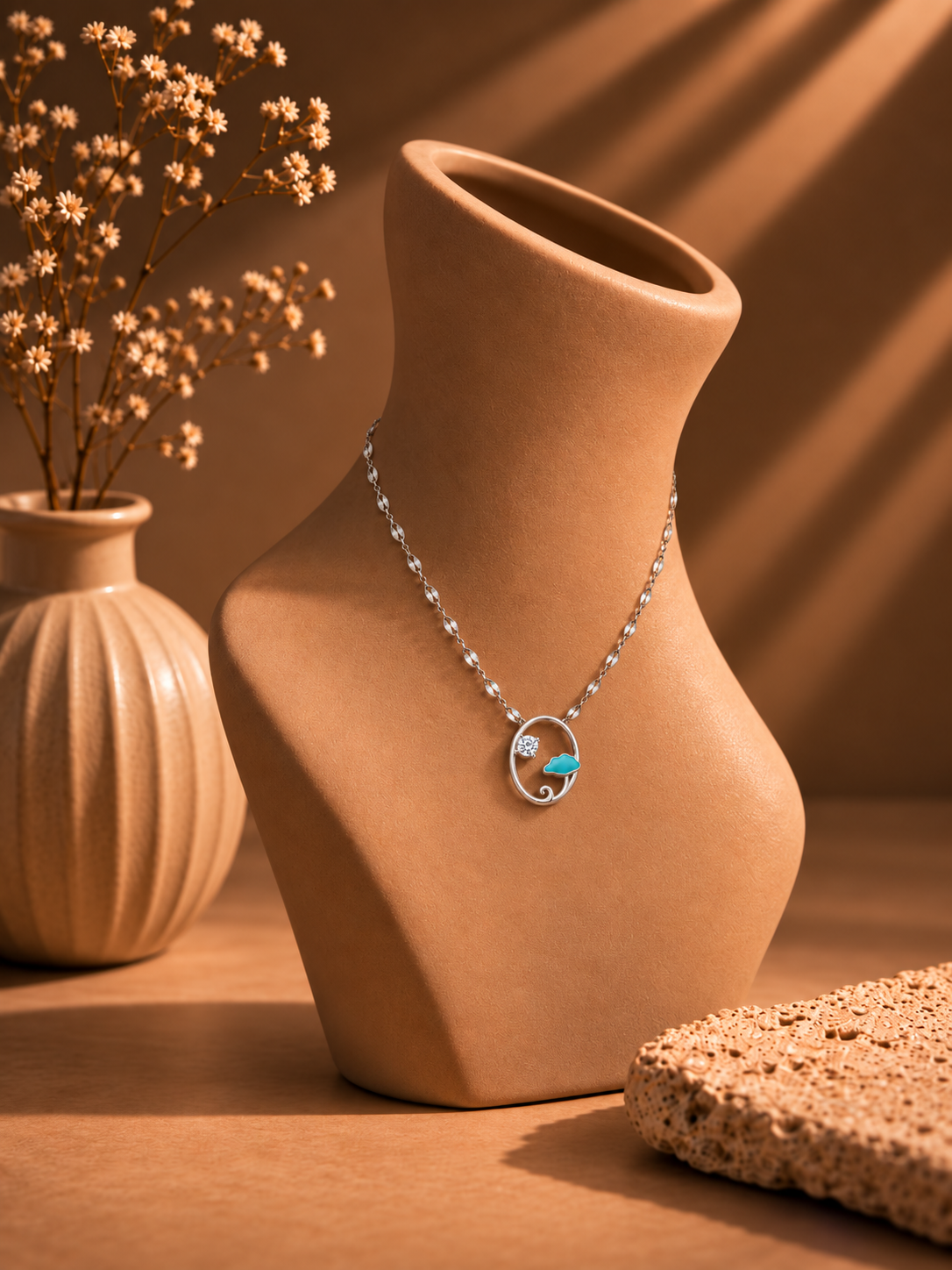Silver Turquoise Tree Pendant Necklace