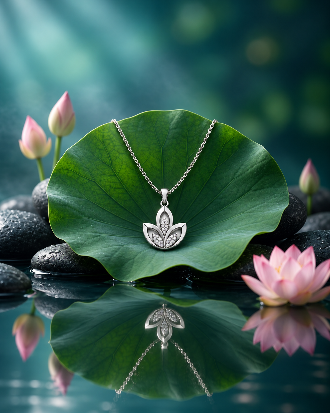 Silver Three Leaf Pendant Necklace