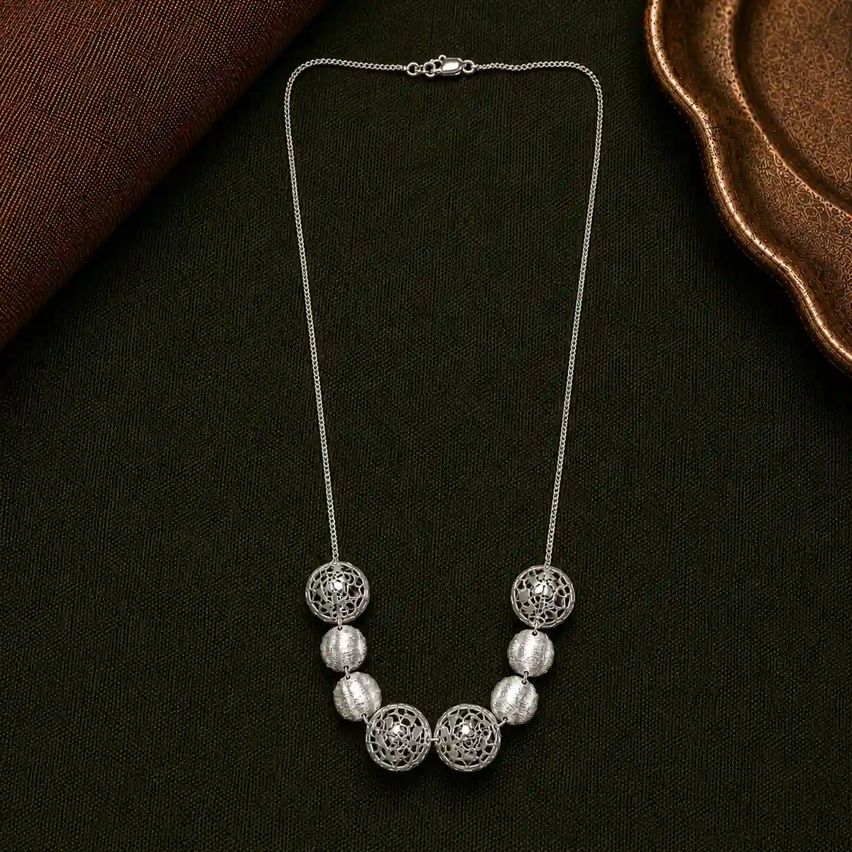Textured Silver Bead Necklace