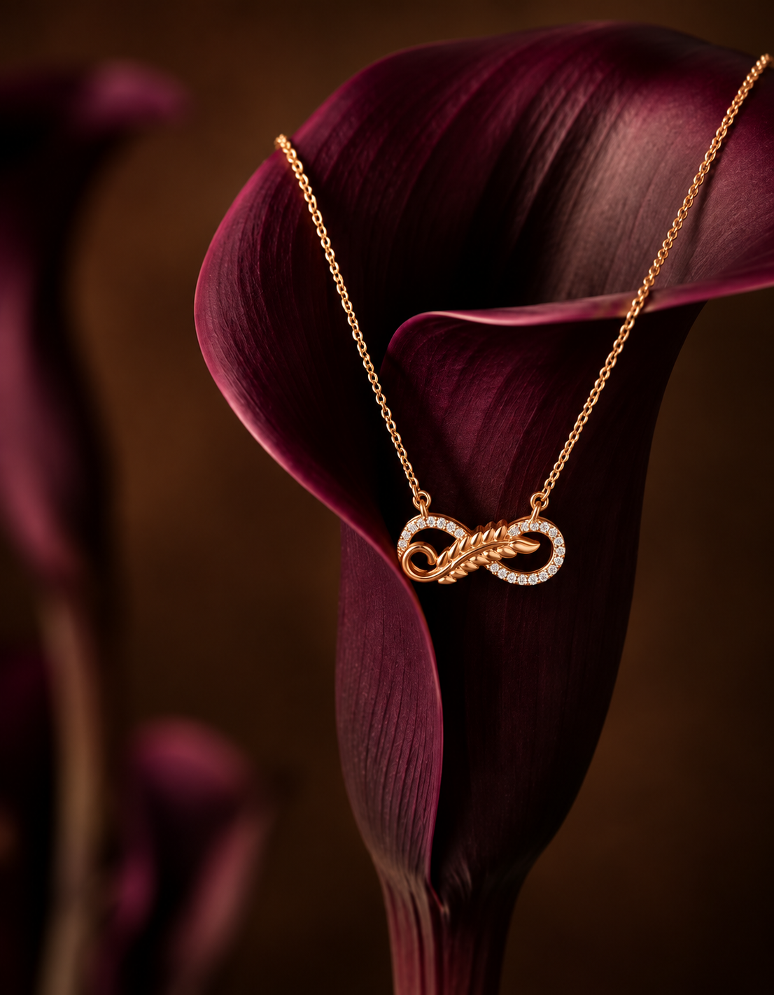 Rose Gold Infinity Feather Necklace