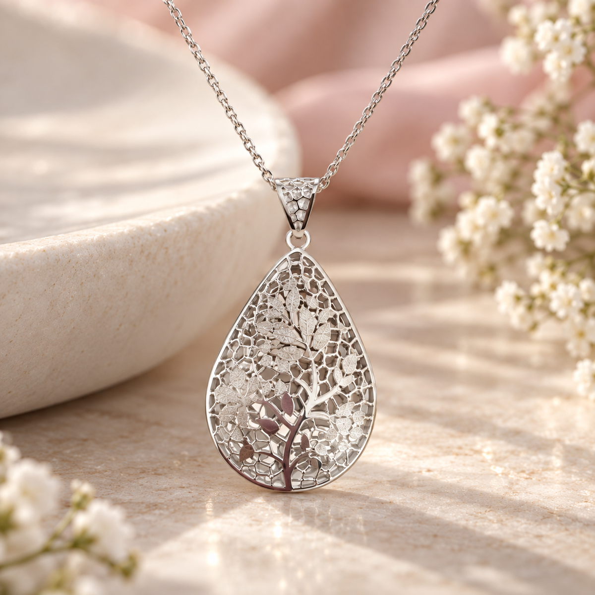 Silver Leaf Tree Pendant