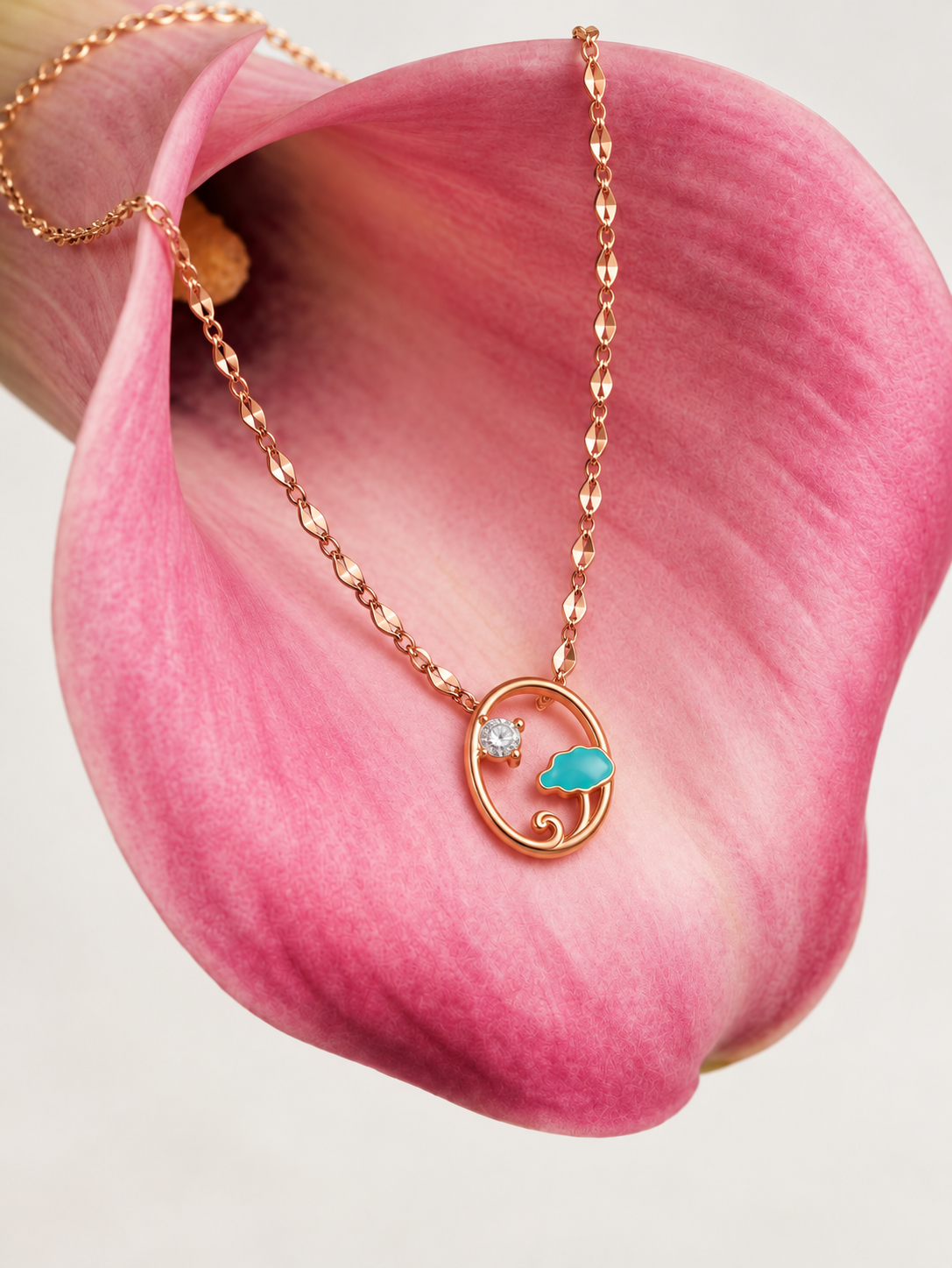 Rose Gold Turquoise Tree Pendant Necklace