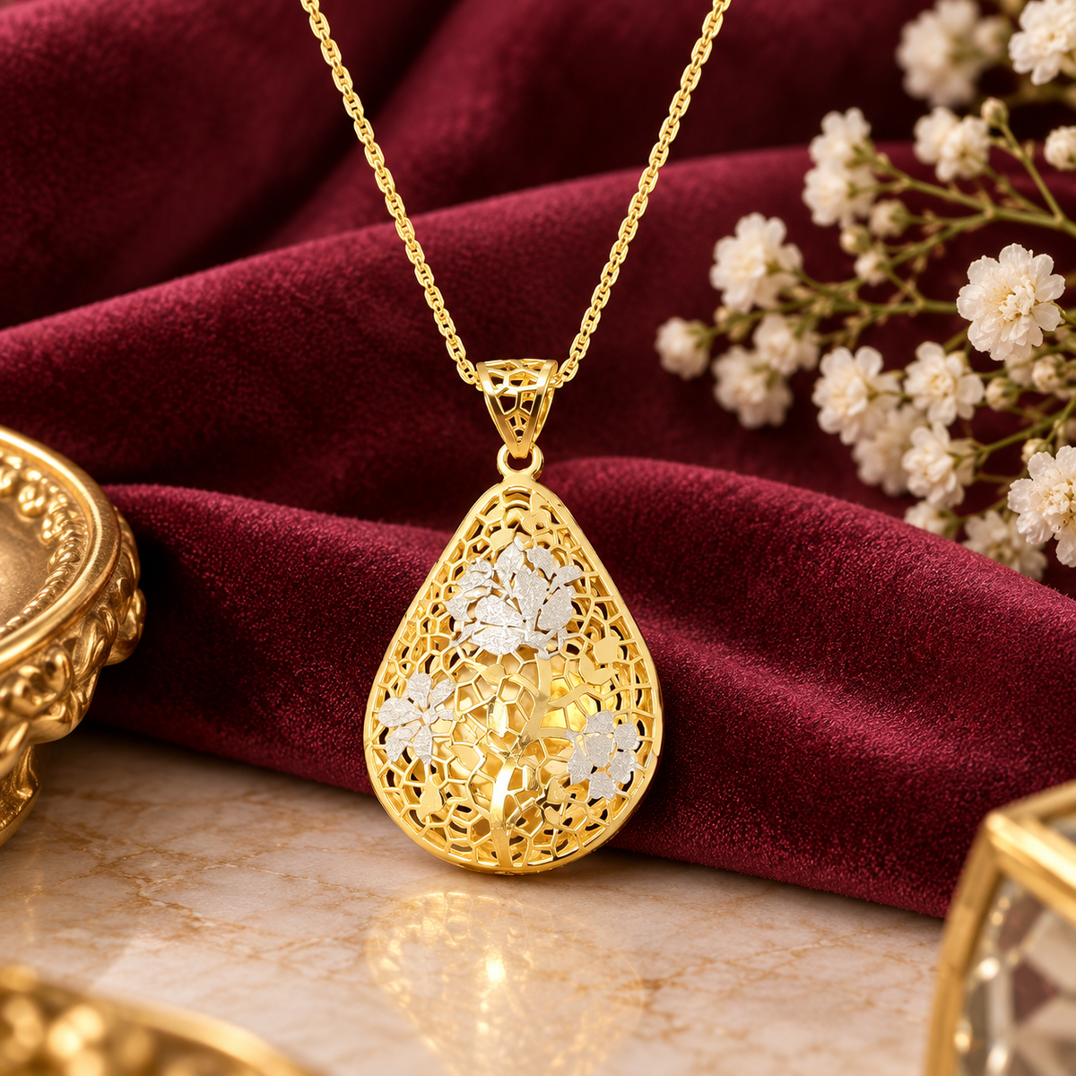 Floral Teardrop Pendant Necklace