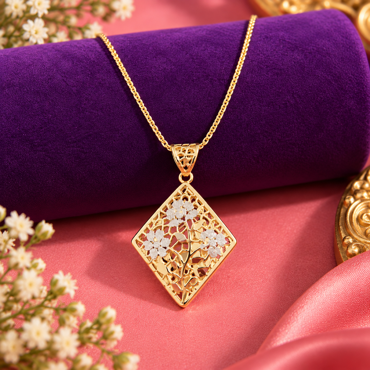 Golden Floral Diamond Necklace