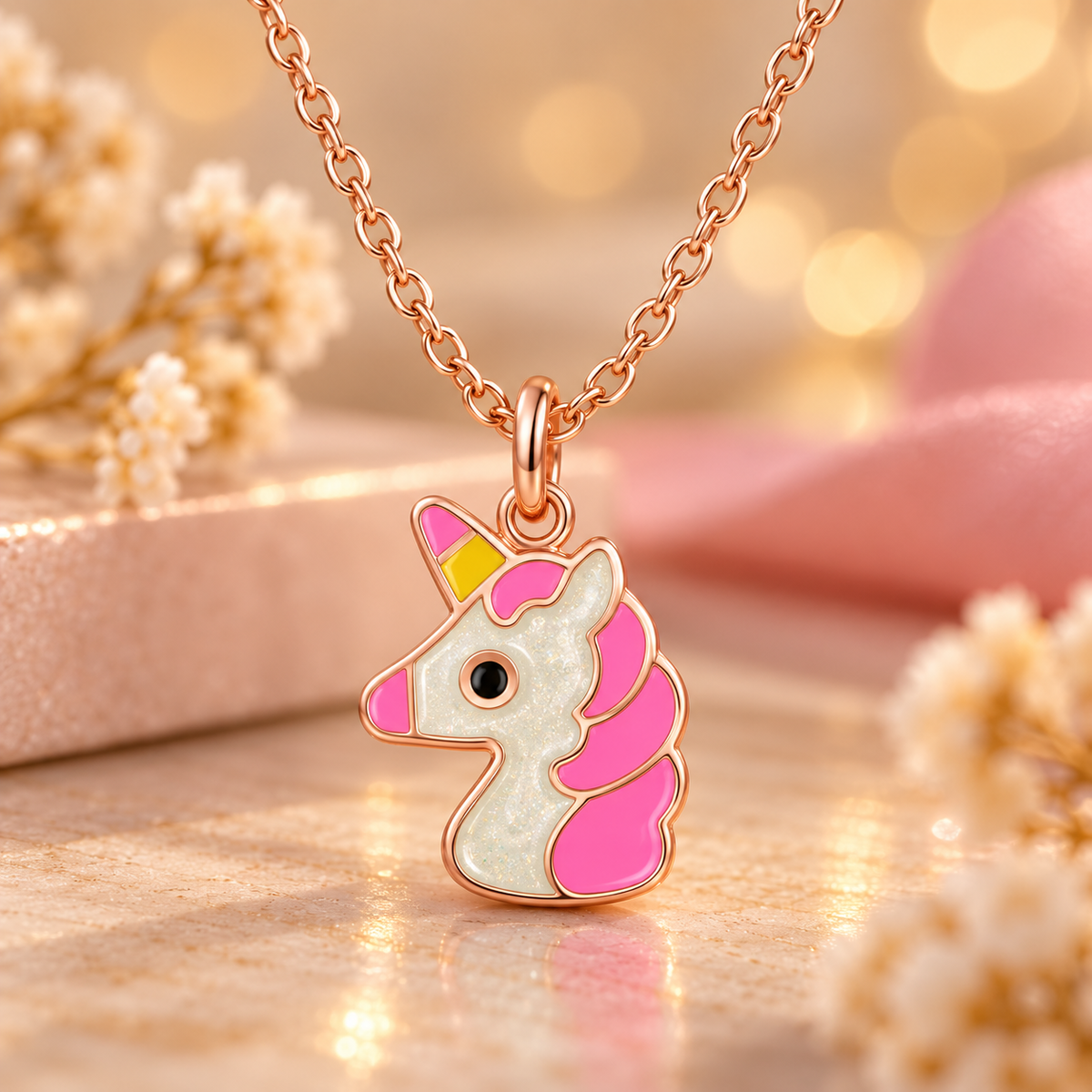 Pink Unicorn Pendant Necklace