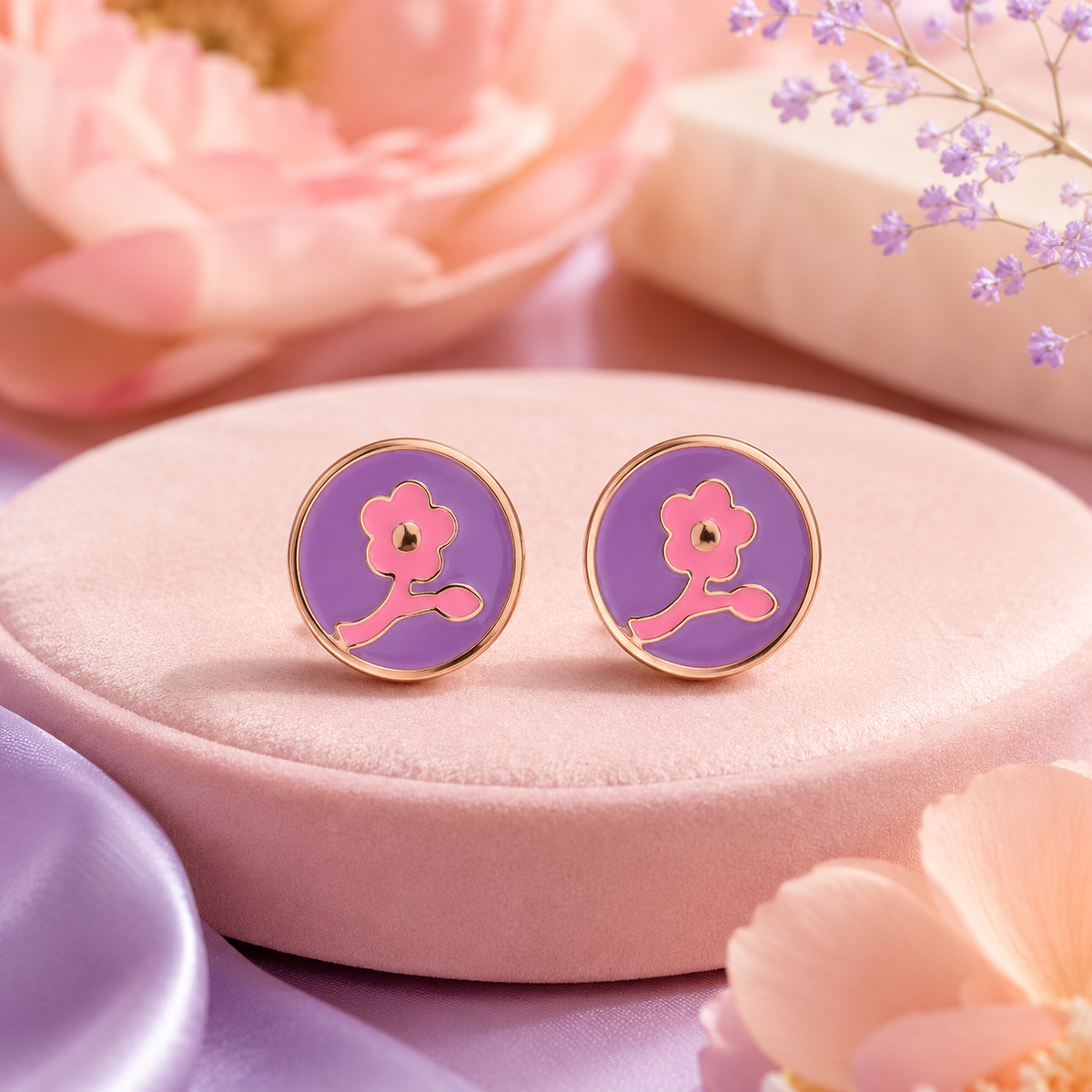 Purple Floral Stud Earrings