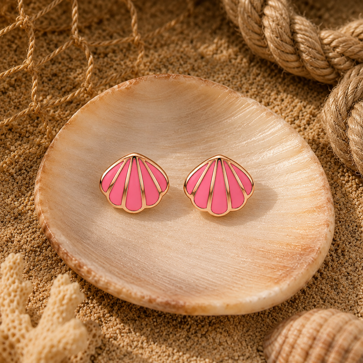 Pink Seashell Stud Earrings