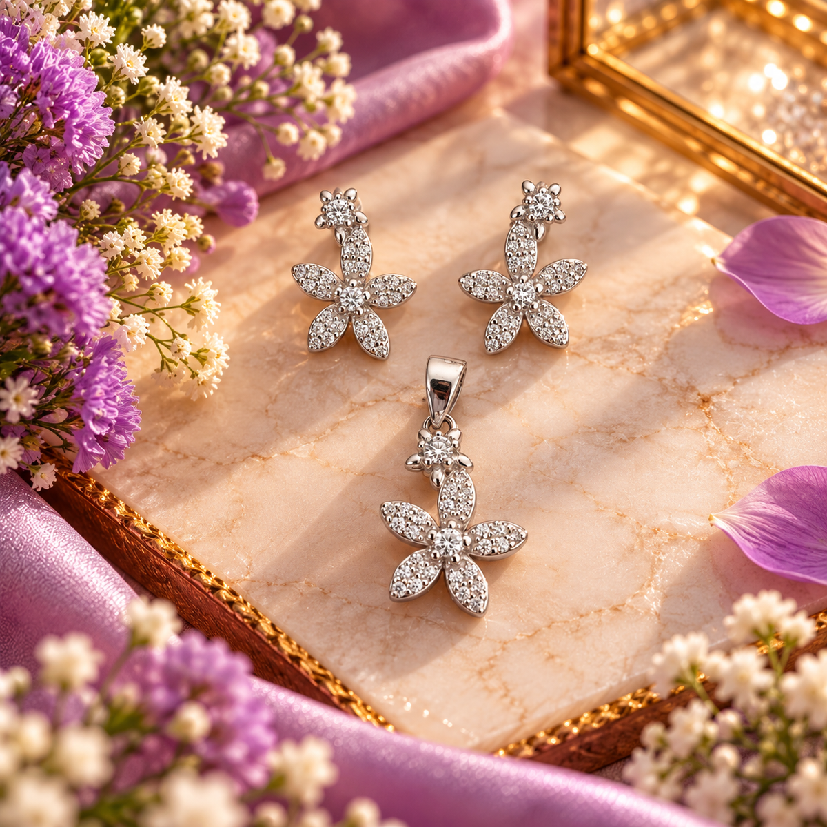 Delicate Flower Pendant Set