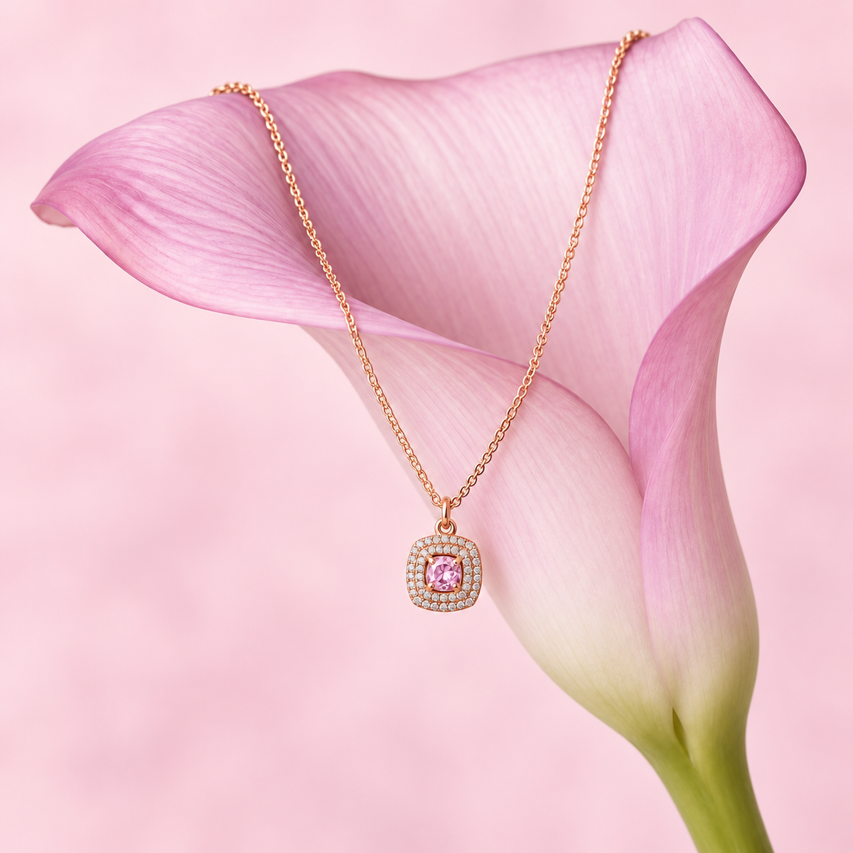 Pink Cushion Pendant Necklace