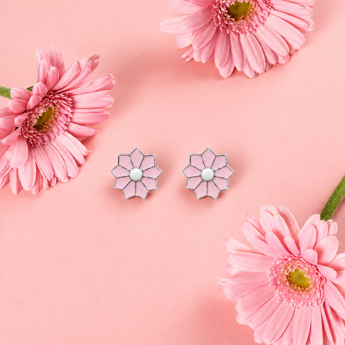 Pink Daisy Stud Earrings