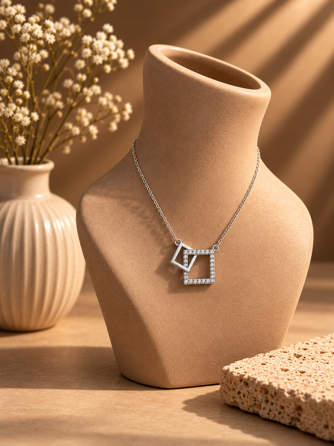 Silver Double Square Necklace