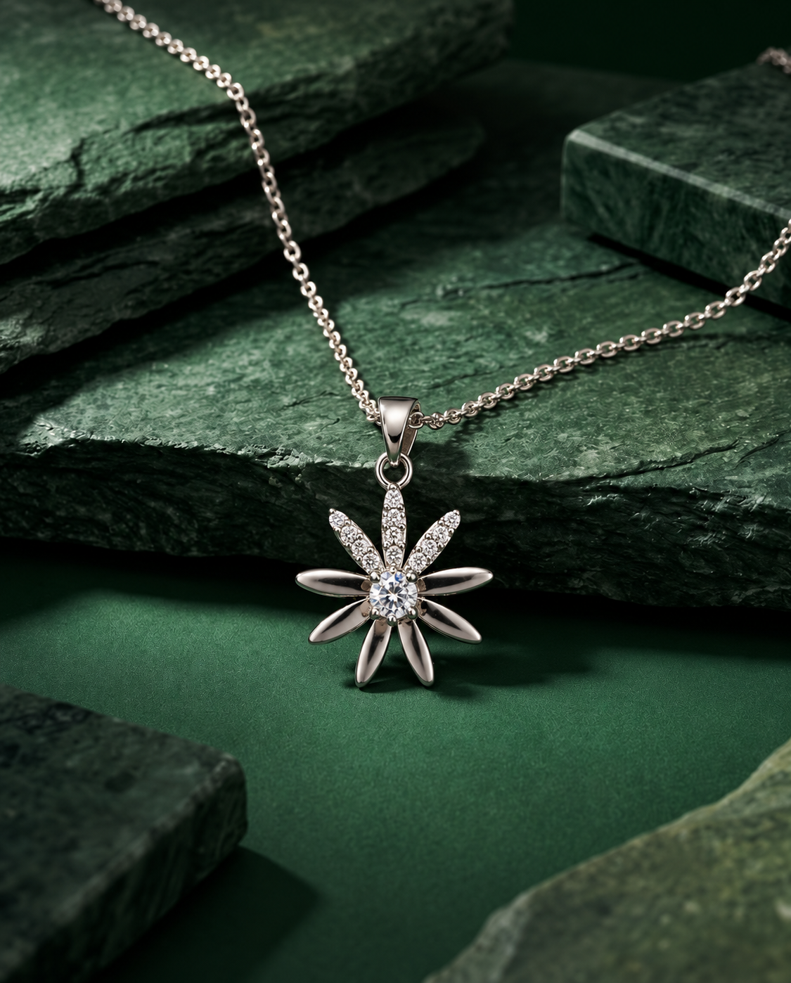 Silver Floral Pendant Necklace