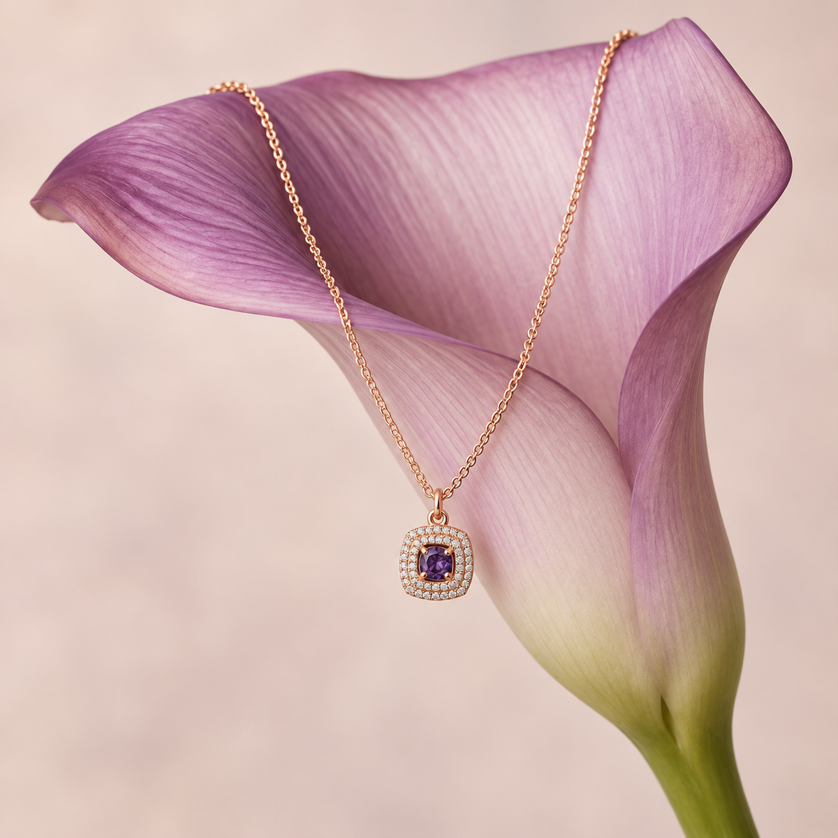 Purple Cushion Pendant Necklace