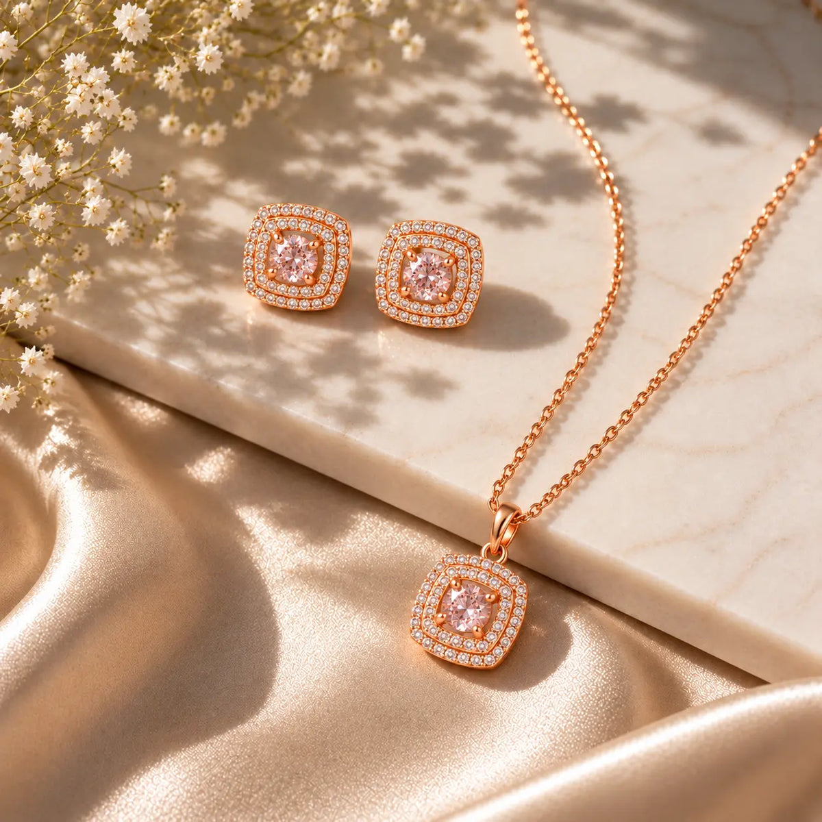 Pink Elora Sparkle Necklace Set