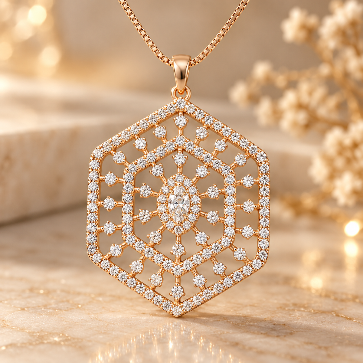 Radiant Hexagon Pendant Necklace