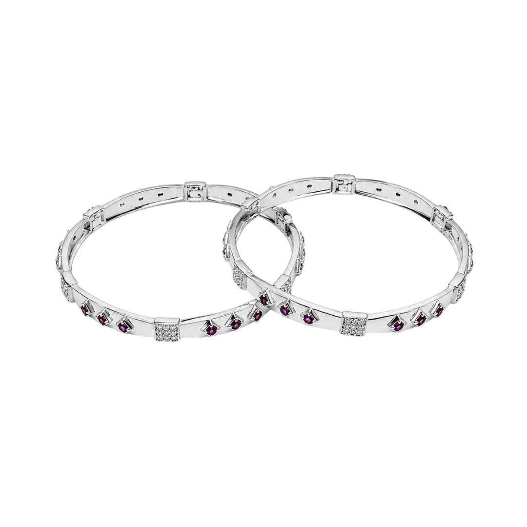 Twinklitz Sterling Silver Broad Pink Stone Baby Bangles