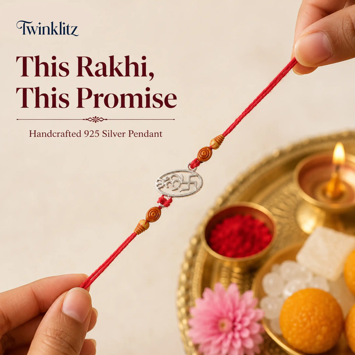 Twinklitz Swastik Om Sterling 92.5 Silver Rakhi