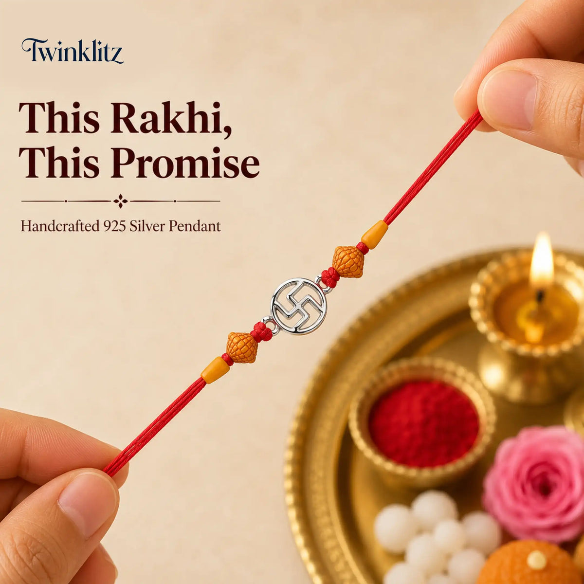 Twinklitz Sterling Silver Swastik Rakhi
