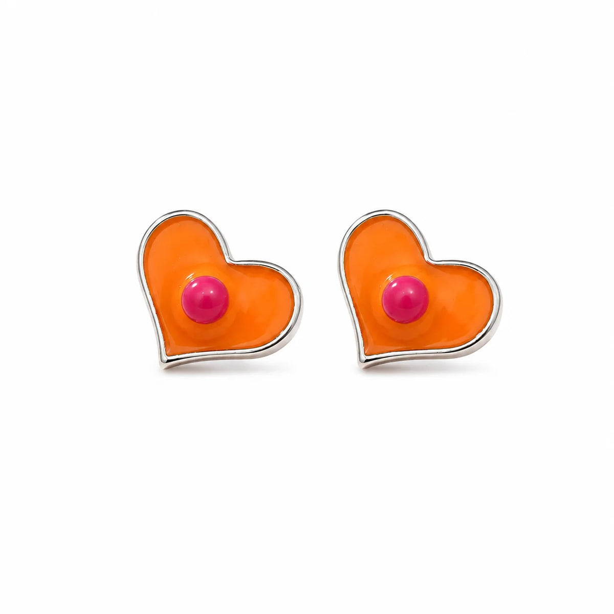 Orange Heart Stud Earrings