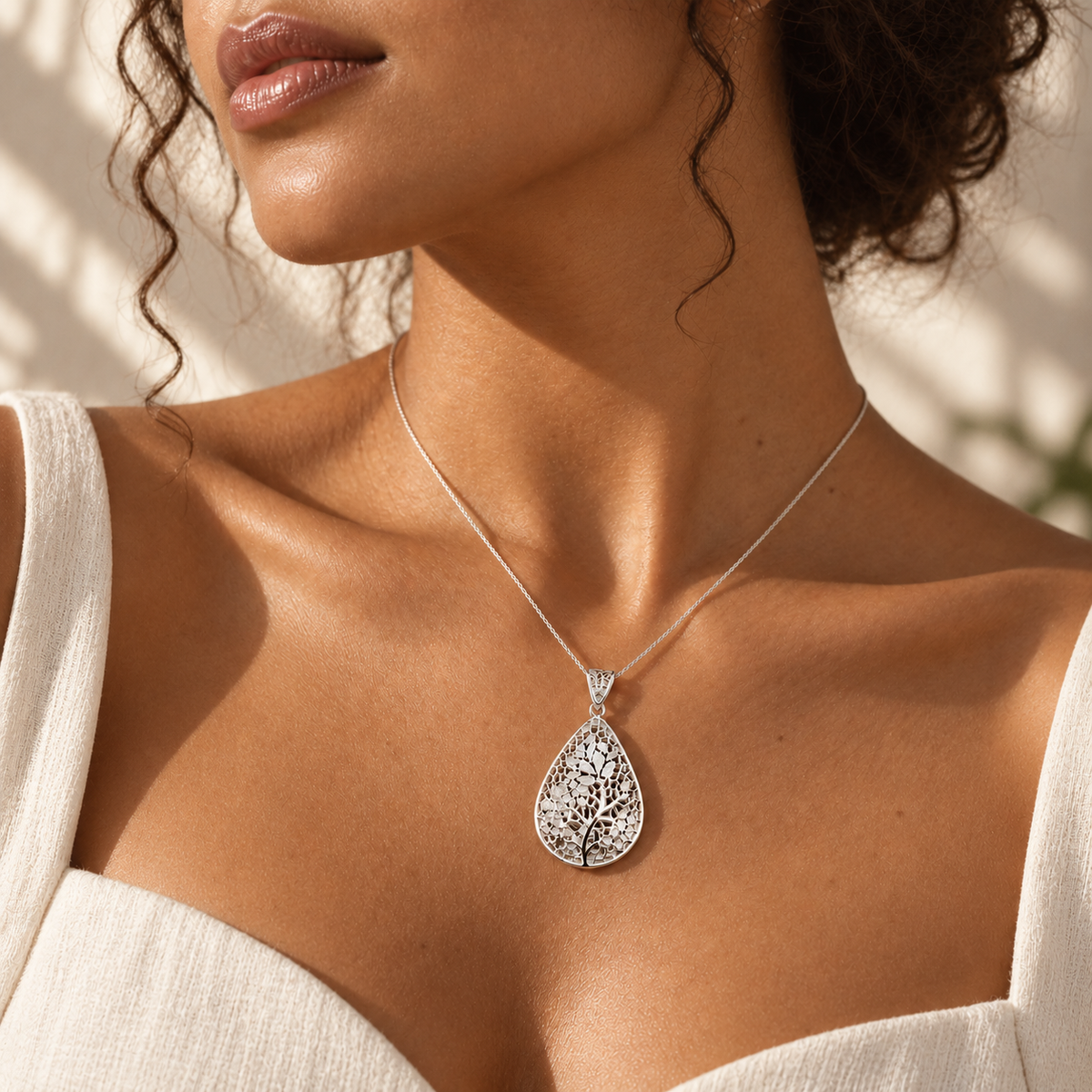 Silver Leaf Tree Pendant