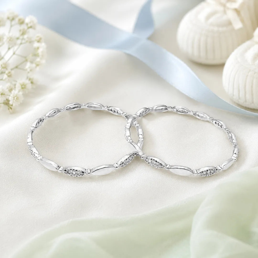 Twinklitz Sterling Silver All Leaf Baby Bangles