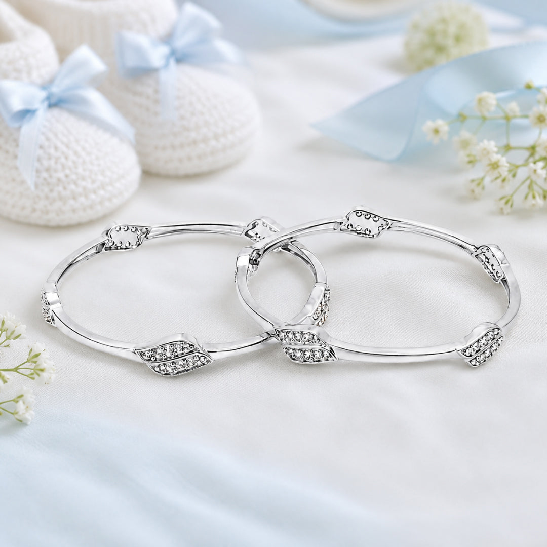 Twinklitz Sterling Silver Leaf Baby Bangles
