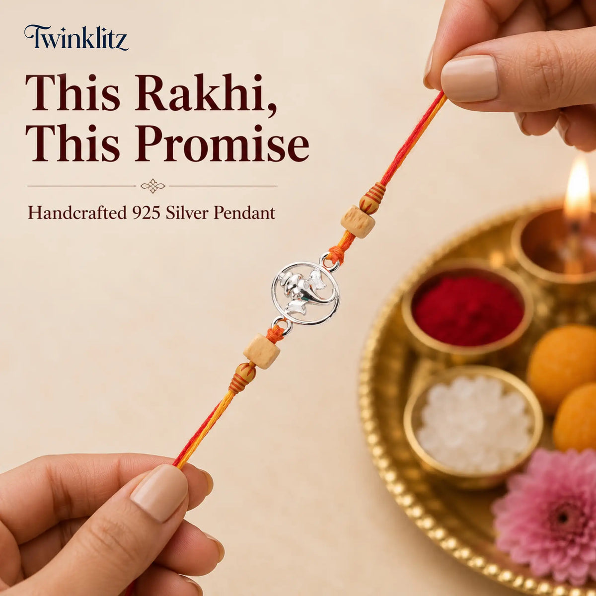 Twinklitz Premium 925 Sterling Silver Circular Ganesha Rakhi