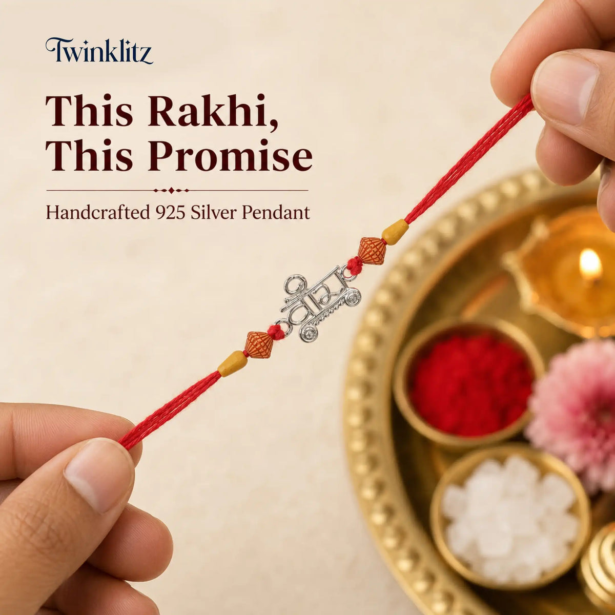 Twinklitz Traditional Veera Sterling Silver Rakhi