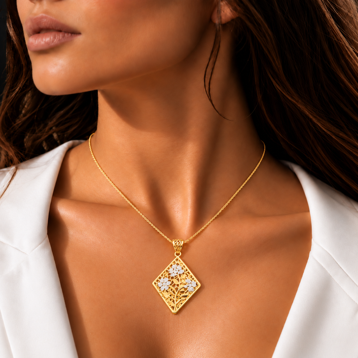 Golden Floral Diamond Necklace